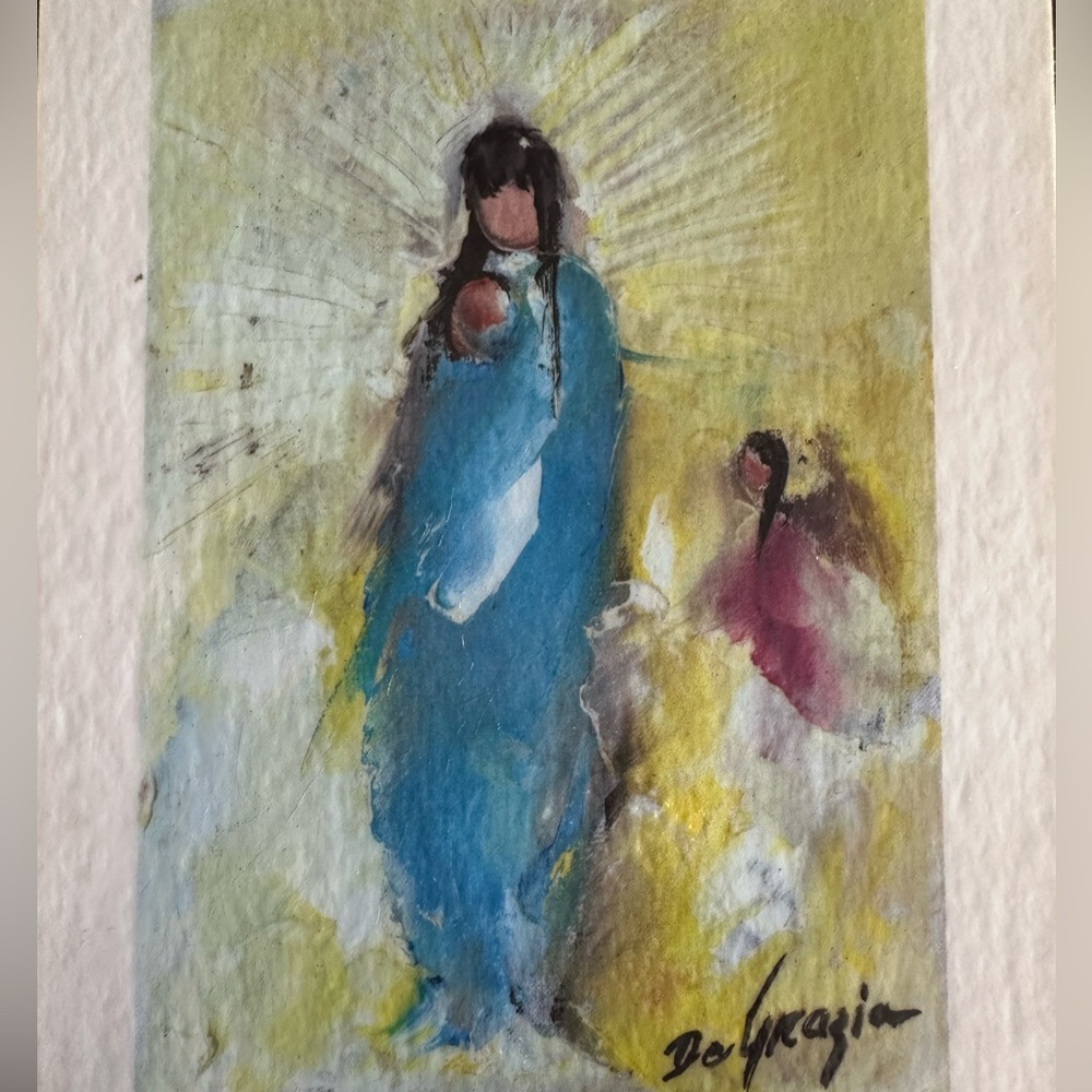 Vintage De Grazia Madonna With Angel Painting on wooden plaque - Picture 5 of 5